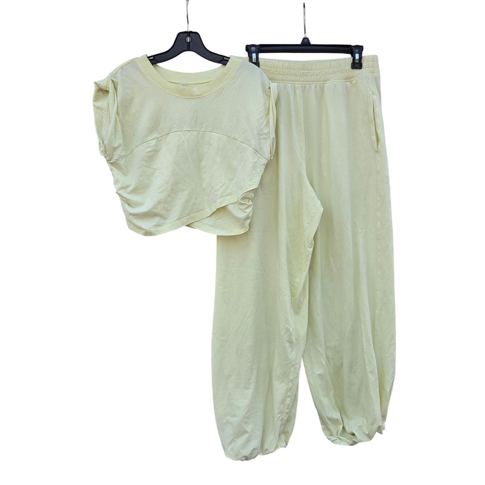 FP Movement by Free People Pale Yellow Cropped Tee & Ankle Joggers Set